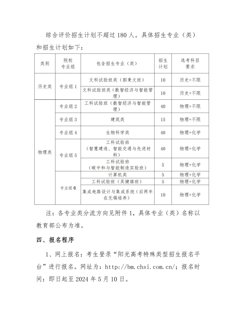 东南大学2024年江苏省综合评价招生简章